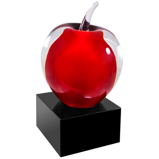 [AGS60] 5 3/4" Red and Clear Glass Apple with Black Base