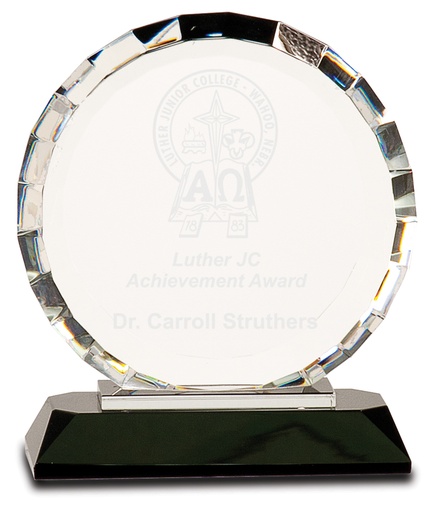 [CRY014M] 6" Clear Crystal Round with Rectangle Facets on Black Crystal Base