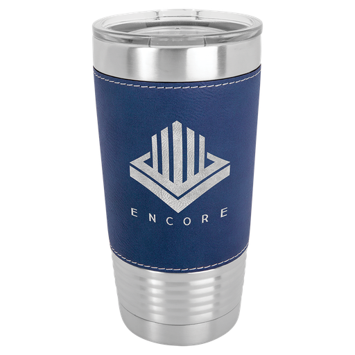 [LTM5206] 20 oz. Blue/Silver Laserable Leatherette Polar Camel Tumbler with Clear Lid